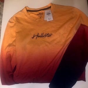 Hollister XS Men's Ombre Logo Long Sleeve Tee (Red Pattern)
